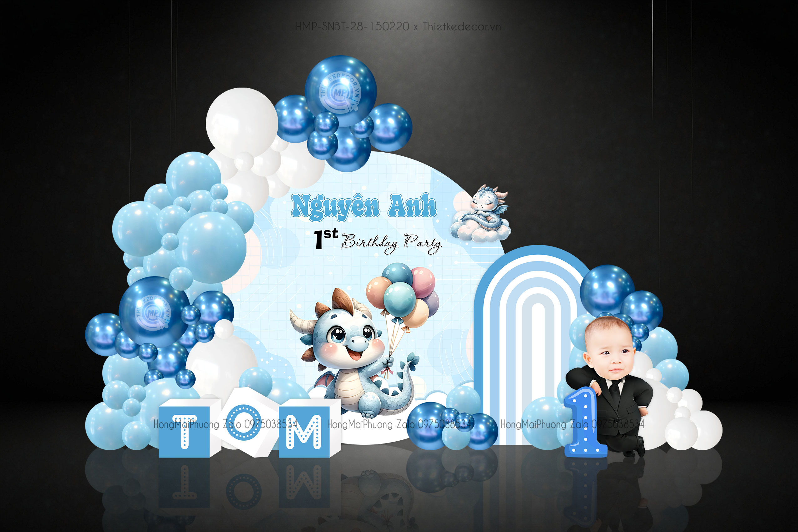 Sinh nhật bé trai tuổi rồng tone xanh baby boss